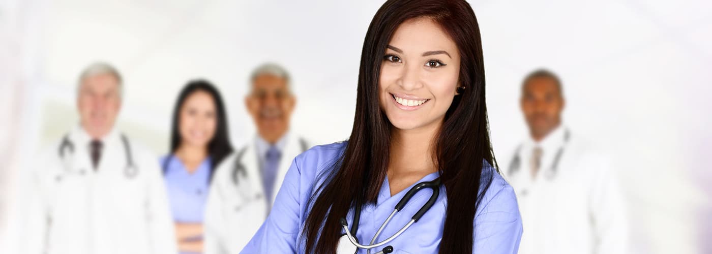 group of doctors and nurses set in a hospital